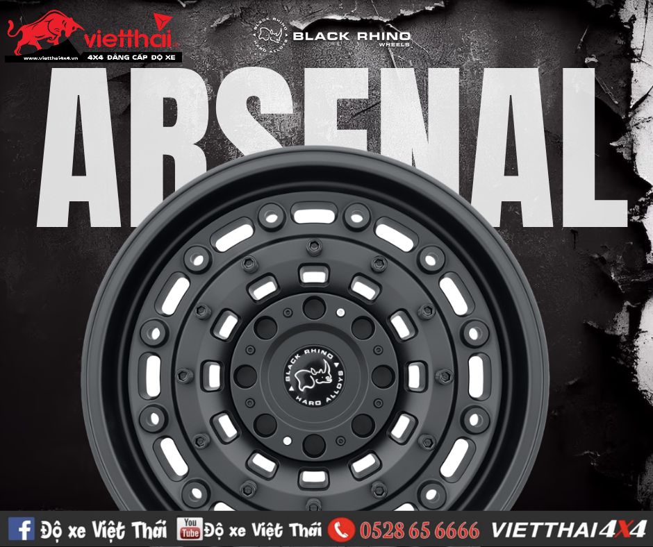 MÂM BLACK RHINO ARSENAL 17×9.5 | 6/139.7 | ET12 | CB112.1 (MÀU ĐEN MỜ)